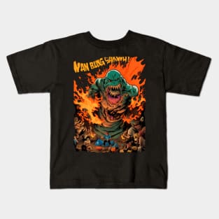 Giant monster on a campfire Kids T-Shirt